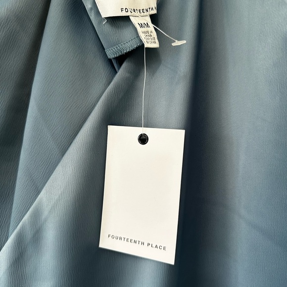 Fourteenth Place Satin Feel Blue Slip Wrap Dress - Picture 7 of 11